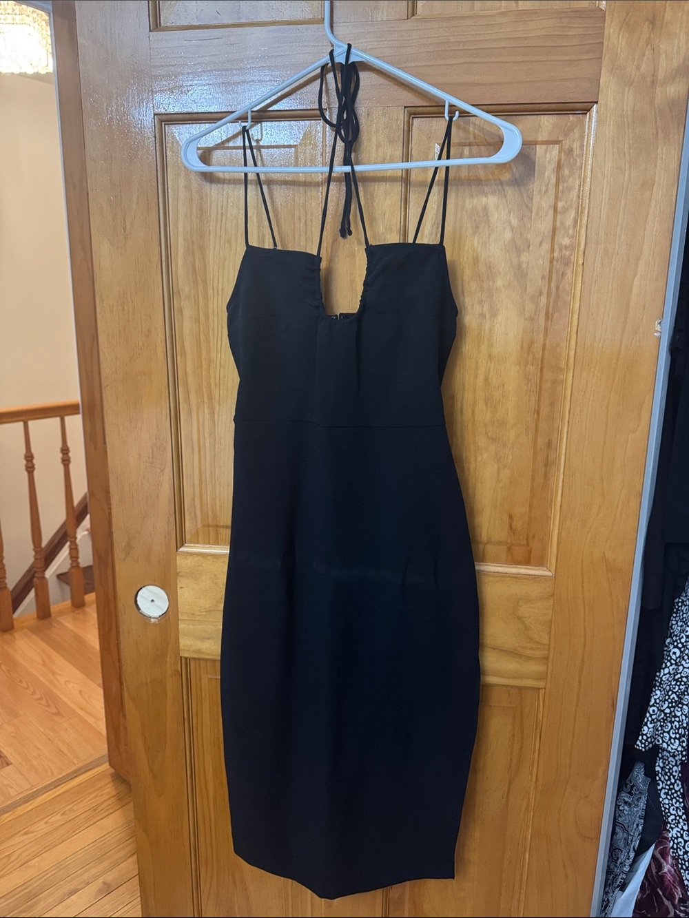 A&F Black Spaghetti-Strap Midi Dress with Criss Cross Neckline